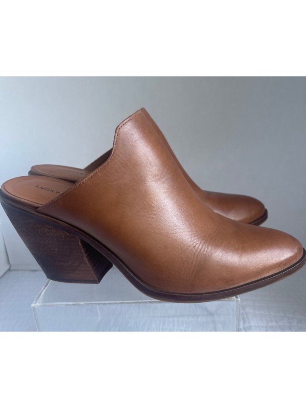 Lucky Brand Lullin Womens Tan Leather Casual Mules Size 9.5M Western Festival - Picture 1 of 11